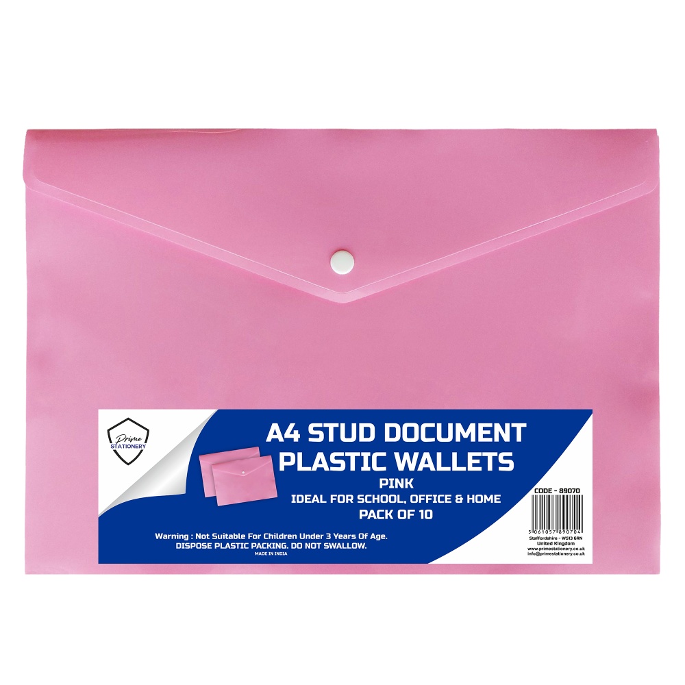 Prime A4 Stud Wallet Pink Pack of 10